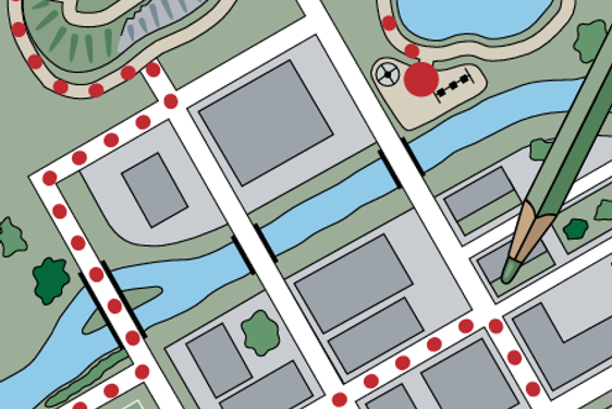 A cartoon of a roadmap. A pencil is mapping out a route.