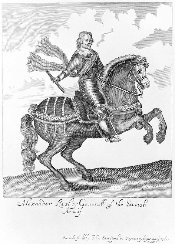 A black and white illustration of a man on a horse.