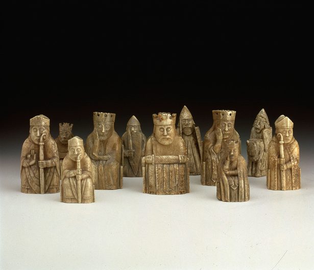 A group of carved Lewis chess pieces