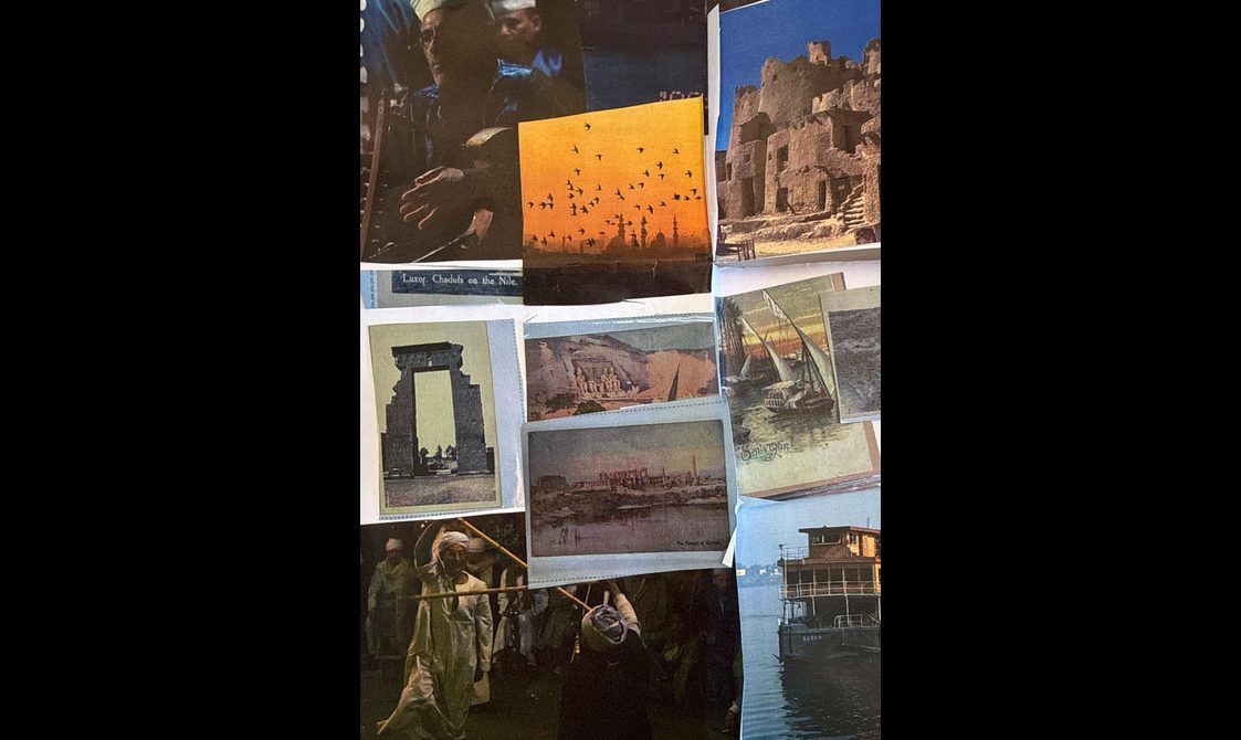 A zine with a collage of images showing different landmarks of Egypt and aspects of Egyptian culture.