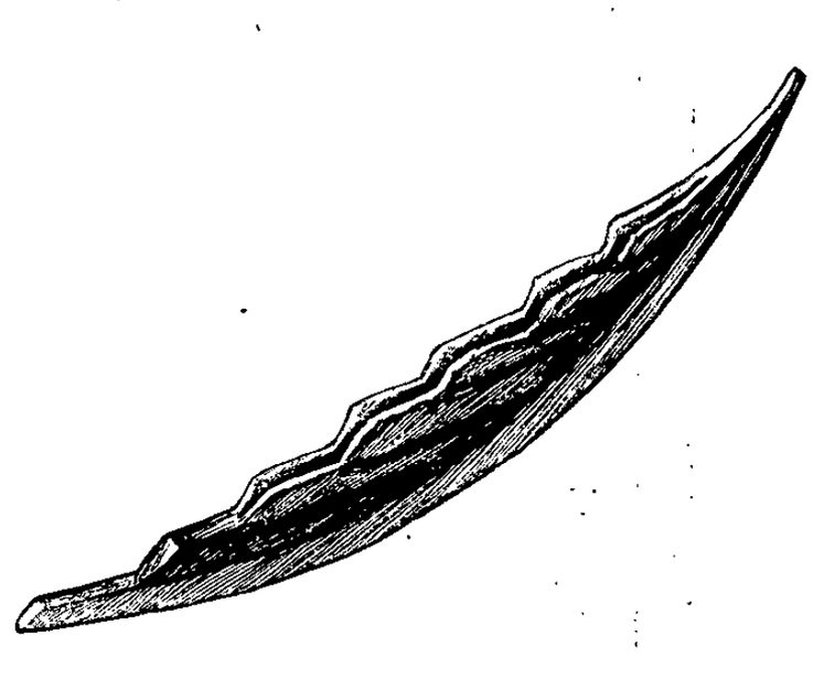 An engraving of a long boat stem.