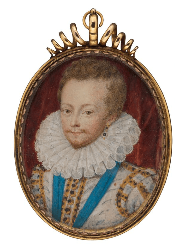 Watercolour portrait of Robert Carr Earl of Somerset in gold frame