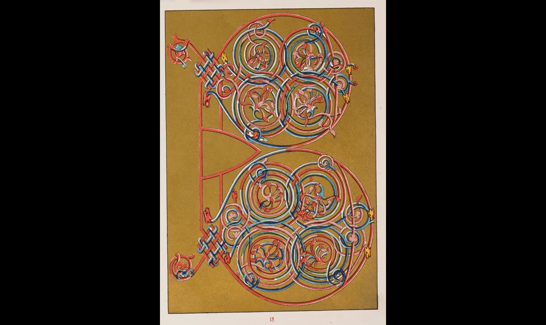 A decorative lined and circular illustration.