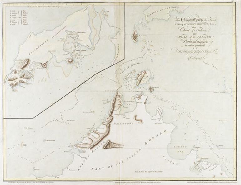 A yellowing map of a bay.