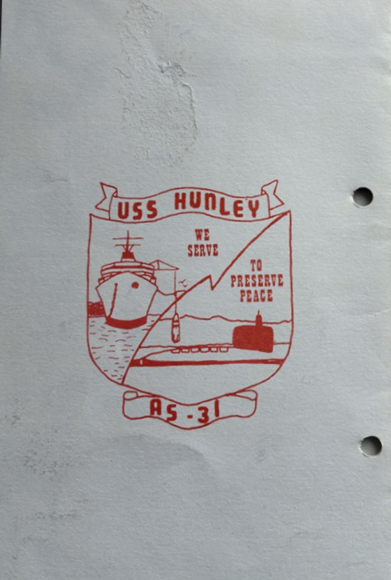 Another illustration composed in red linework, featuring a submarine tender and submaring