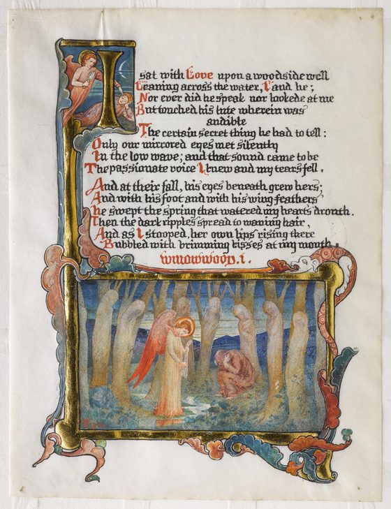 An illustrated manuscript page of a sonnet