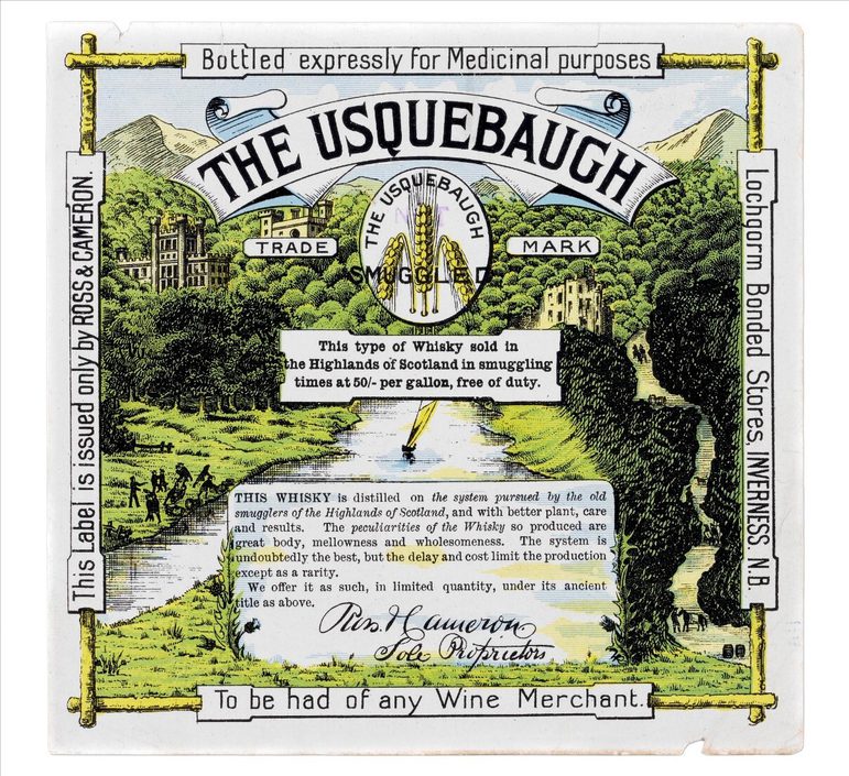 Vintage poster showing a flowing river in a lush green setting, with text boxes layed out over the river.