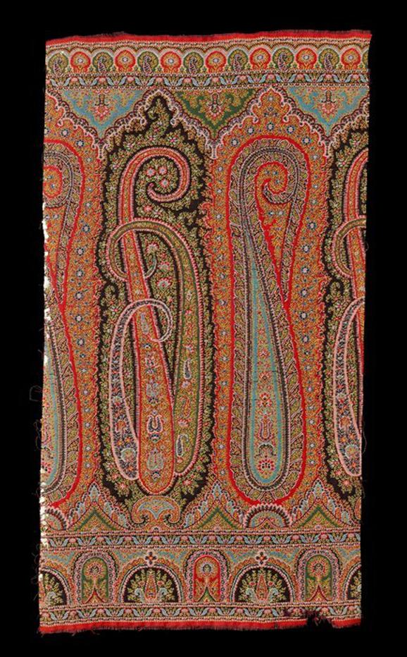 A richly decorated piece of fabric, with a multi coloured design