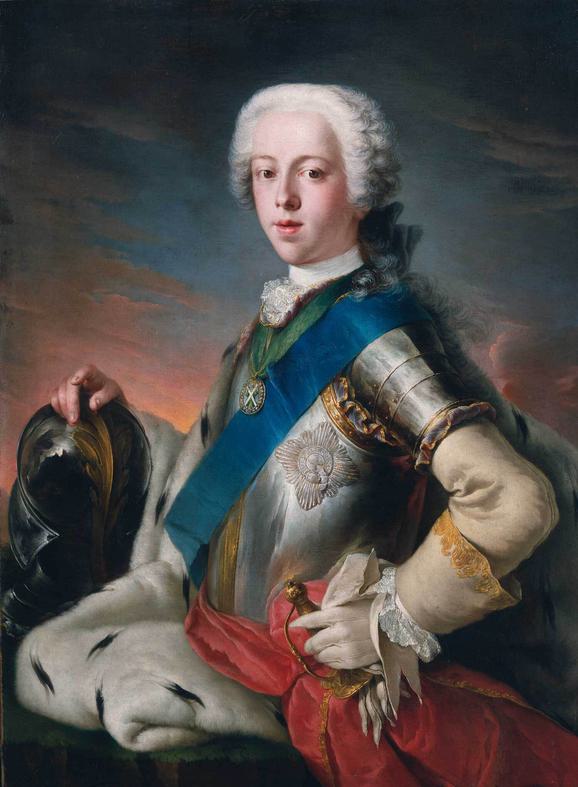 A portrait of Bonnie Prince Charlie wearing royal dress and a white wig.
