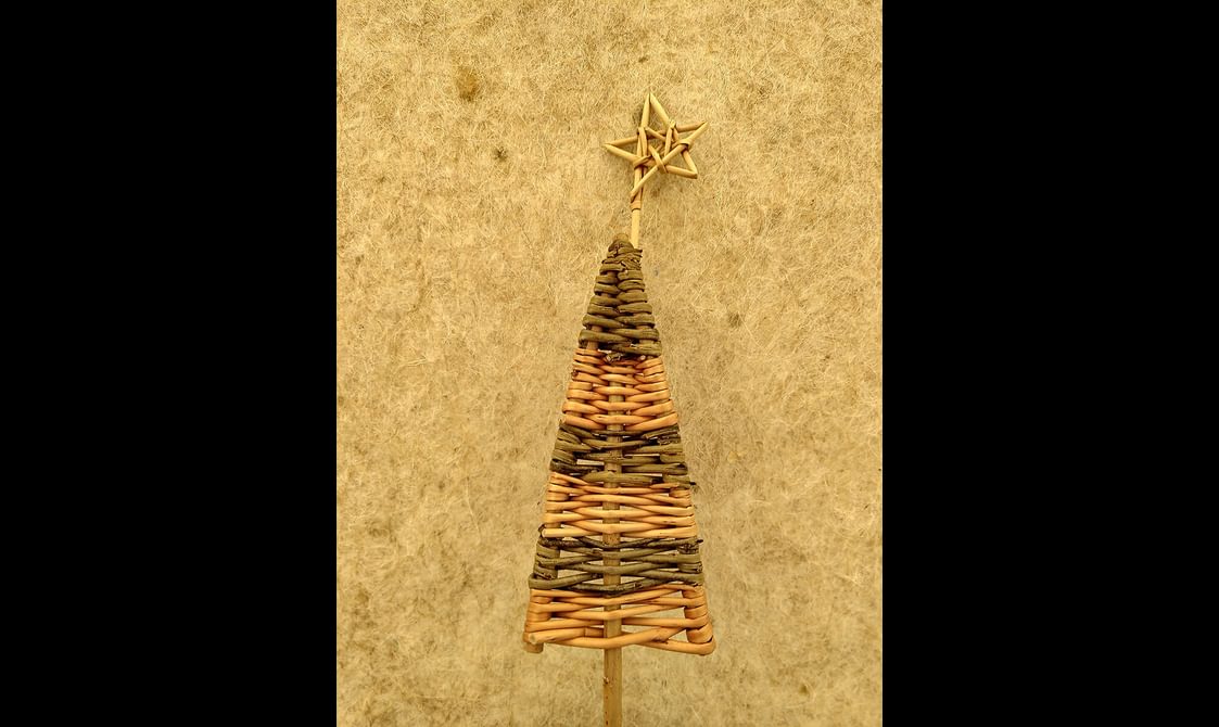 A Christmas tree shape weaved out of willow