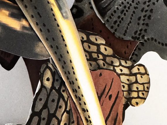 A close-up of painted organic shapes in different shades of brown