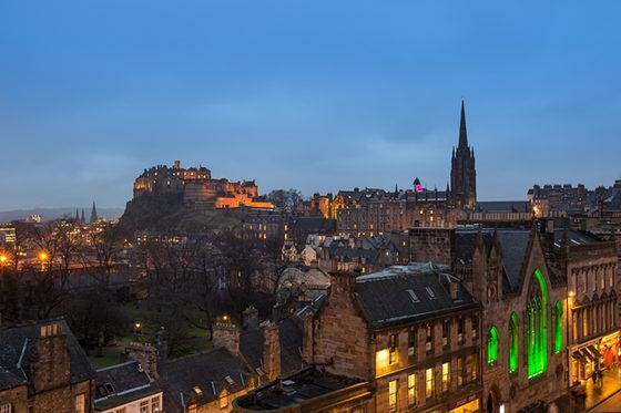 A view of the Edinburgh skyline, including Edinburgh Castle.