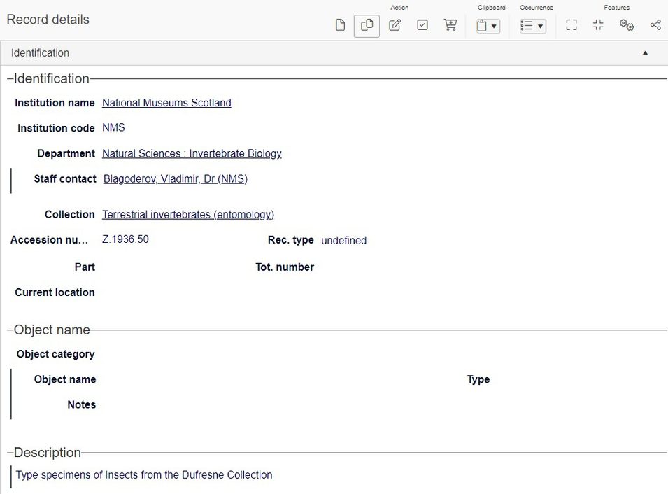 A screenshot of a database interface