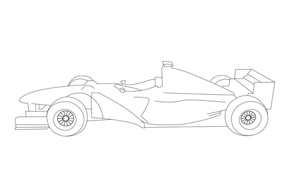 Line drawing of a formula 1 race car.