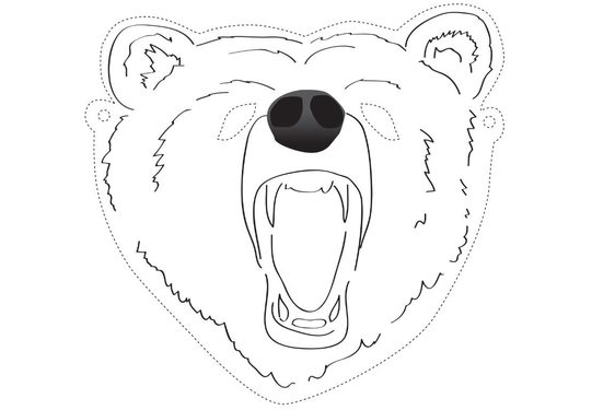 Black and white illustration of a bear head to cut out as a mask