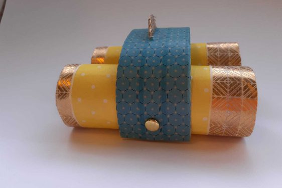 Two toilet roll cardboard tubes creatively transformed into a pair of binoculars.