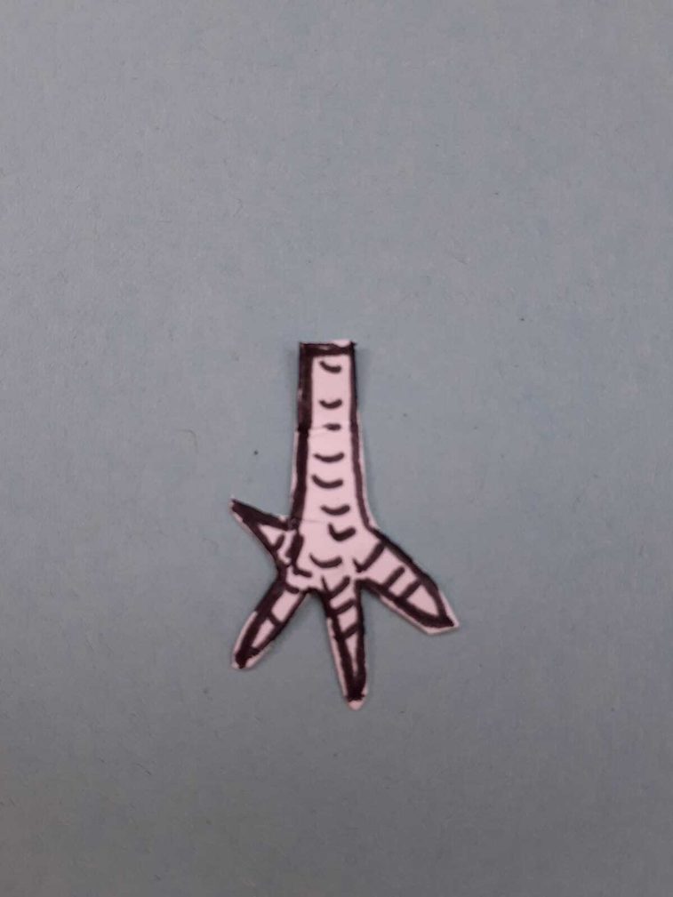 Paper cut outs of bird feet.