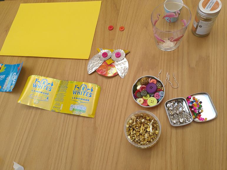 Materials required to create an owl badge